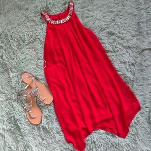 By & By - Red Halter Swing Dress - Size:S